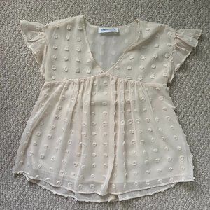 Textured Polka Dot Babydoll Blouse